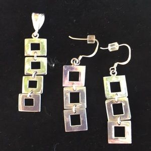 Square sterling silver earrings and matching fob